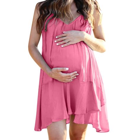 Women Maternity Dresses Casual Elegant Chiffon Sleeveless Pink Summer Nursing Dress Pregnant
