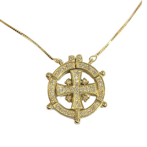 14k Gold Jerusalem Cross Pendant Necklace 100 Natural Etsy