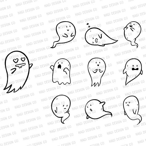 Ghost Outlines Ghost Cliparts Cute Cartoon Character Design Etsy