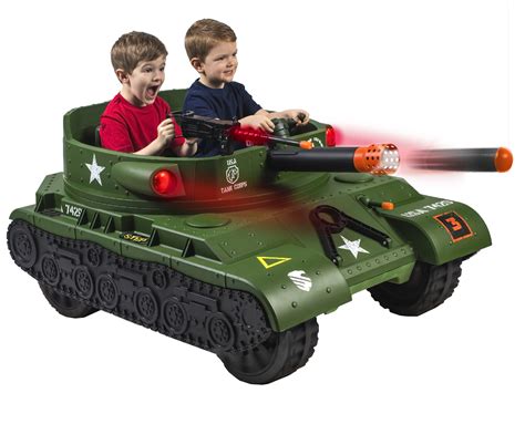 Thunder Tank Ride On With Working Cannon And Rotating Turret 24 Volt Green