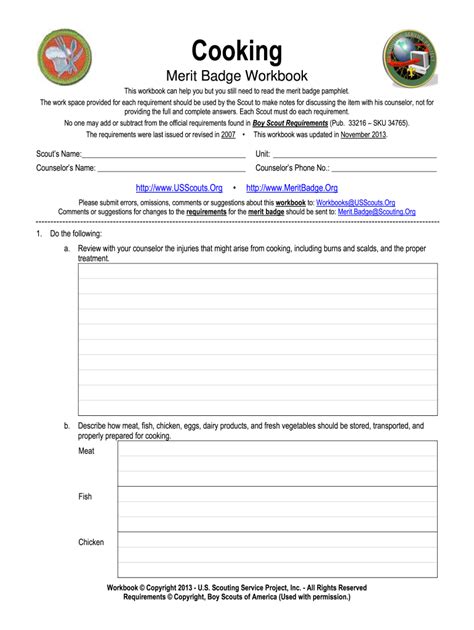 Cooking Merit Badge Worksheet Fill Online Printable Fillable Blank