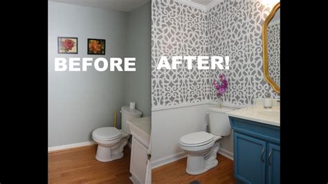 My Colorful Small Gray Bathroom Makeover With Stencils Thriftdiving