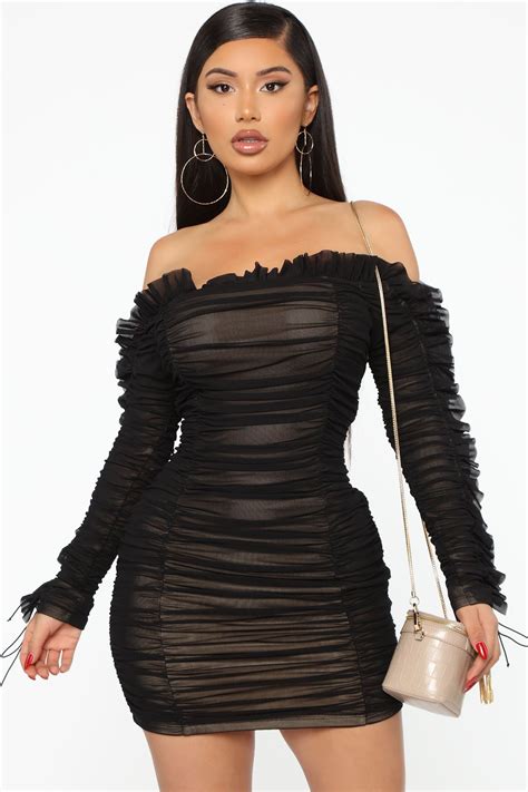 Womens Sincerely Yours Ruched Mini Dress In Blackcombo Size Large By Fashion Nova Mini Black