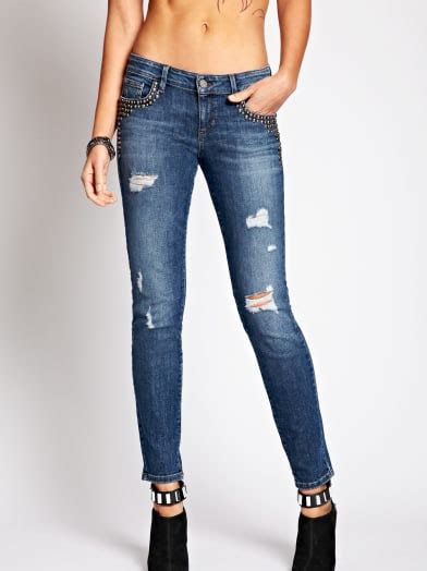 Kate Low Rise Indigo Skinny Jeans With Stud Embellishments