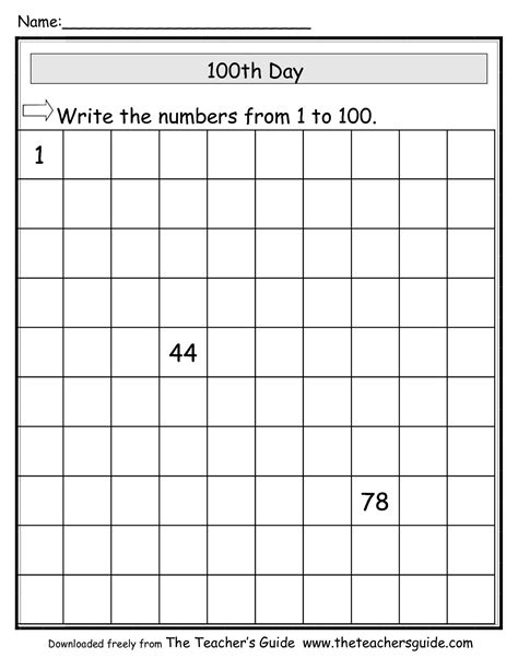 100 Chart With Missing Numbers