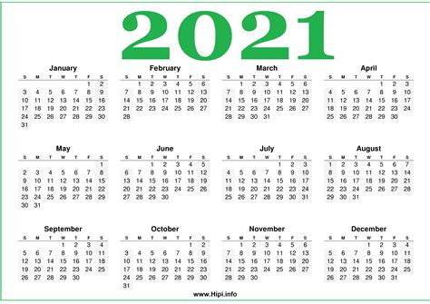 Free Printable 2021 Calendars Horizontal Calendars