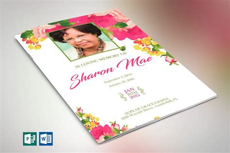Pink Floral Funeral Program Word Publisher Template Inspiks