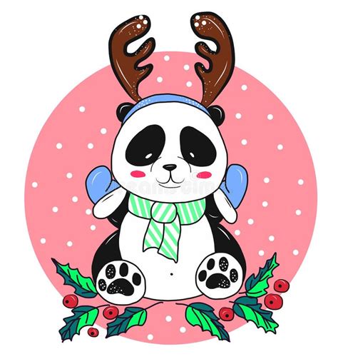 Christmas Panda With Santa Hat Turning Stock Illustration