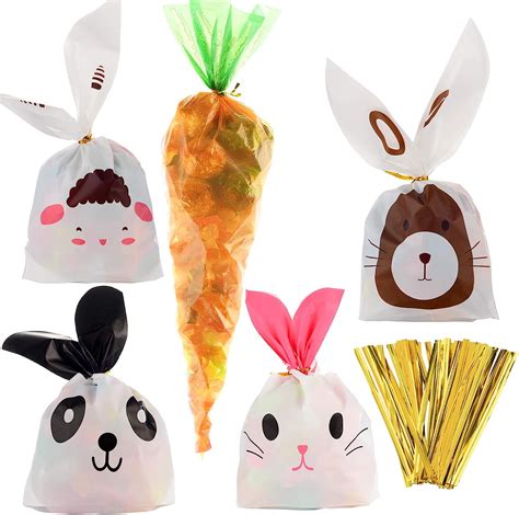 Jetec 100 Pieces Easter Cellophane Carrot Shaped Bags And