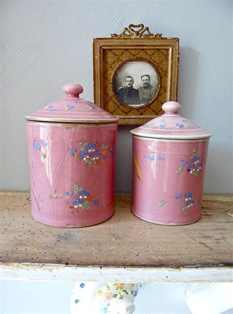 Pink Canister Two French Antique Shabby Chic Canister With Etsy