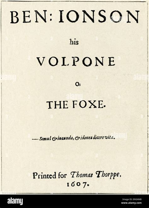 Volpone By Ben Jonson Title Page 1607 The Foxe Bj English