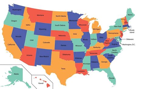 Mapa De Estados Unidos De Alto Detalle Con Diferentes Colores Para Cada Estado Vector