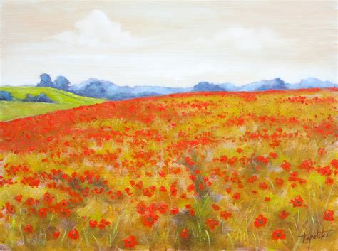 Red Poppy Field Oil Painting Fine Arts Gallery Original Fine Art
