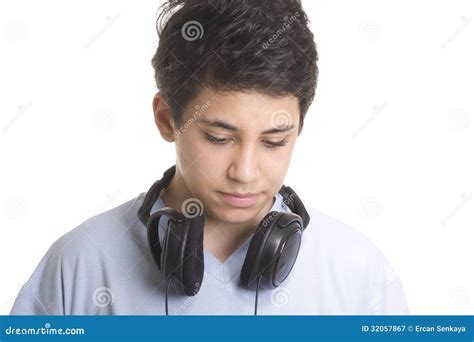 Portrait Of A Sweet Young Boy Listening To Music Stock Image Image Of