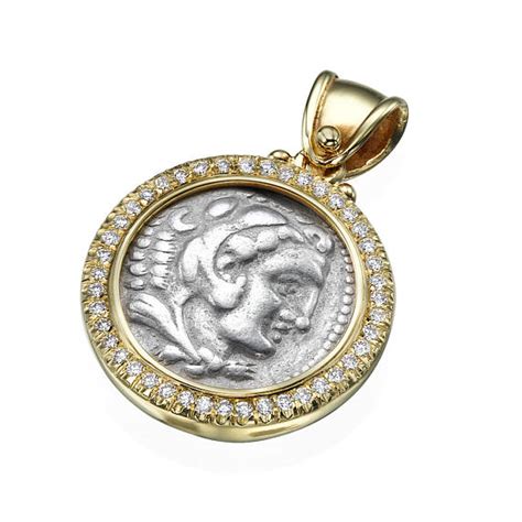 Gold And Diamond Alexander The Great Coin Necklace Baltinester Israel