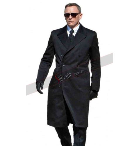 James Bond Spectre Daniel Craig Black Wool Trench Coat Wool Trench