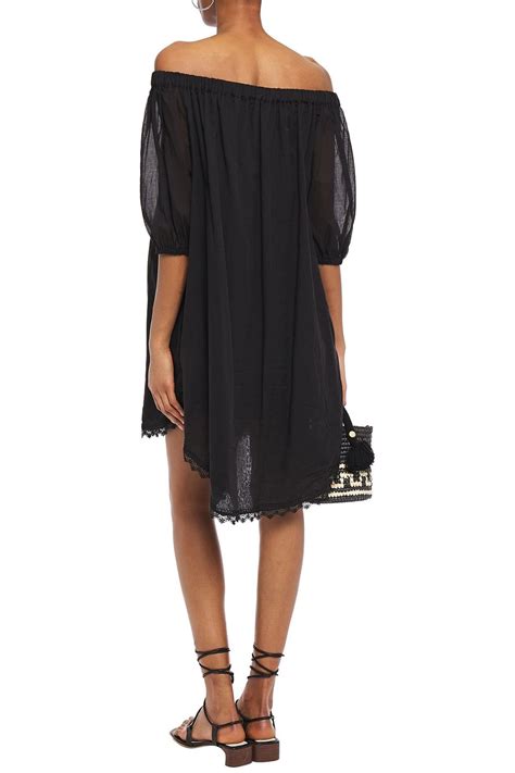 Charo Ruiz Ibiza Off The Shoulder Crocheted Lace Trimmed Cotton Blend Voile Mini Dress The Outnet