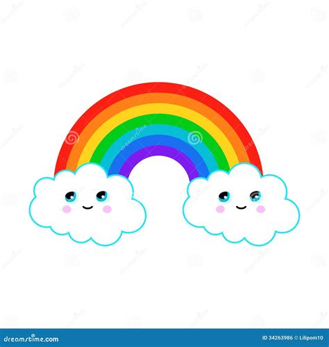 Illustration Of A Rainbow With Fun Clouds Royalty Free Stock Image