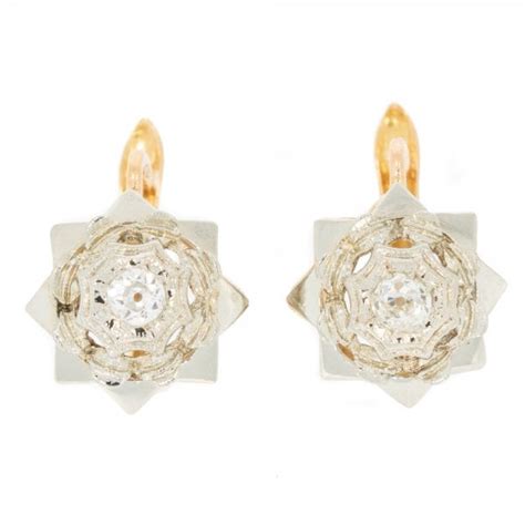 Antique Art Deco Ct Gold Platinum Diamond Drop Earrings Earrings