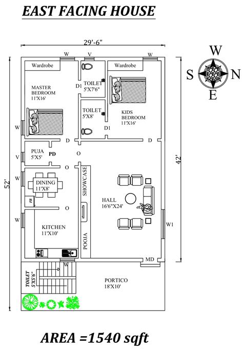 296x52 The Perfect 2bhk East Facing House Plan As Per Vastu Shastra