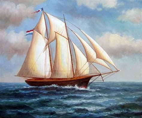 2 Masted 1800s Sailing Ship Ocean Seascape Oil Paintingoil Hand