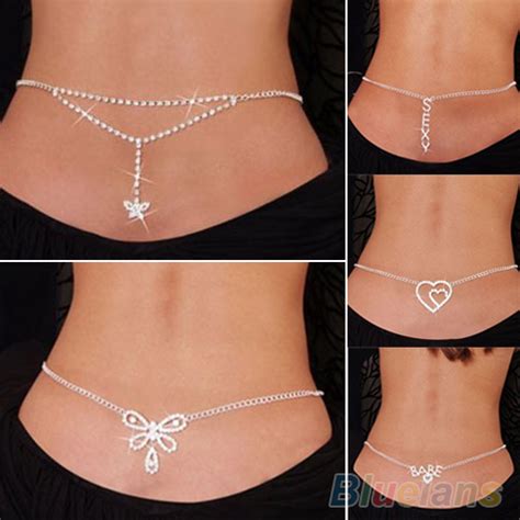 New Sexy Silver Rhinestone Belly Waist Lower Back Chain 08co In Body