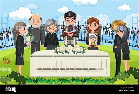Sad People At Funeral Ceremony Illustration Stock Vector Image And Art