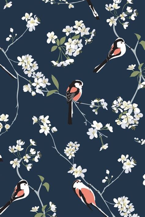 Navy Wallpaper With Birds Carrotapp