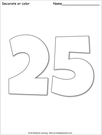 Giant Number 25 Coloring Page Made By Teachers