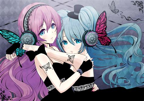 Download Magnet Vocaloid Yuri Tattoo Blue Eyes Headphones Pink Hair Blue Hair Long Hair Luka