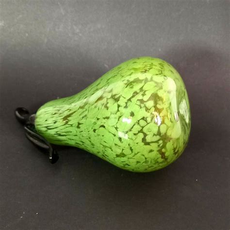 Vintage Hand Blown Murano Glass Pear Style Green Art Glass Fruit