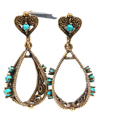 14kt Yellow Gold Turquoise Dangle Earrings For Sale At 1stDibs