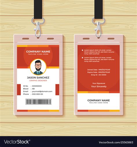 Red Employee Id Card Design Template Royalty Free Vector
