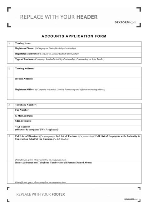 Accounts Application Form In Word And Pdf Formats