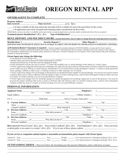 Free Oregon Rental Application Form Pdf Word Eforms