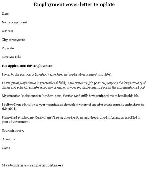 Detail cover letter tips for jobs and internships. Employment Template for Cover Letter, Example of ...