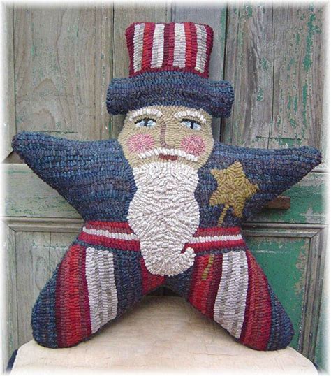 The Country Cupboard Primitive Folk Art Uncle Sam Star Hooked Rug