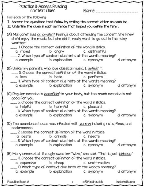 Context Clue Worksheets