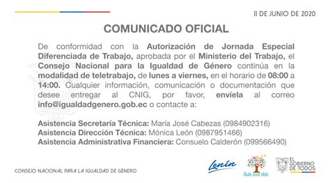 Comunicado Oficial Nro Consejo Nacional Para La Igualdad De
