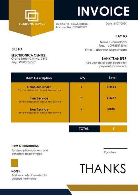 Word Of Electronic Service Invoice Docx Wps Free Templates