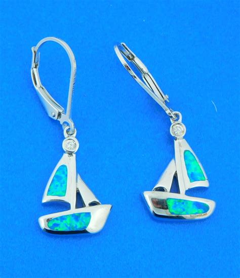 Alamea Sailboat Earrings Sterling Silver Opal Island Sun Jewelry