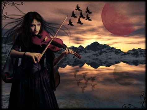 Alone Goth Goth Violin Under A Red Moon Abstract Fantasy Hd Desktop
