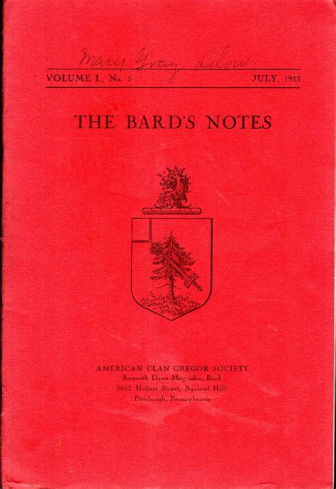 The Bards Notes Volume I No 5 July 1933 By Magruder Kenneth Dann