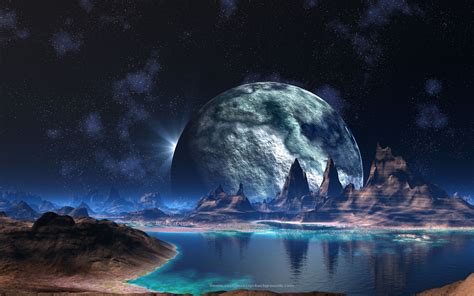 An Artists Rendering Of A Planet With Mountains And Water In The