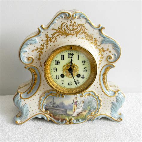 France Vintage Porcelain Clock With Gold And Victorian Scene Etsy Old