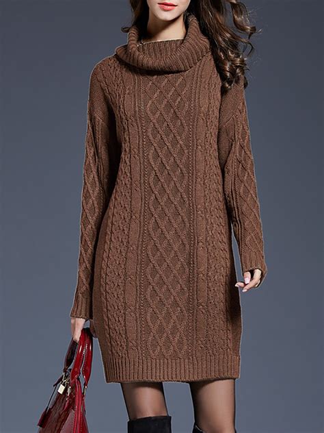 Solid Elegant Cowl Neck Shift Sweater Dress