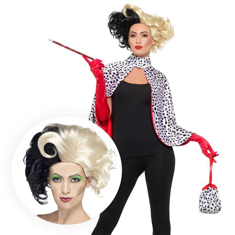 Ladies Cruella De Vil Evil Madame Cape Costume Book Week Fancy Dress