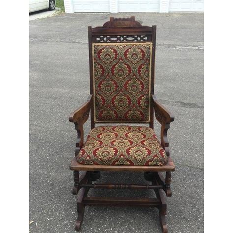 It's got a contemporary design with the traditional wooden legs made from the very durable, environmentally friendly, rubberwood. 1920s Traditional Damask Upholstered Wooden Rocking Chair | Chairish