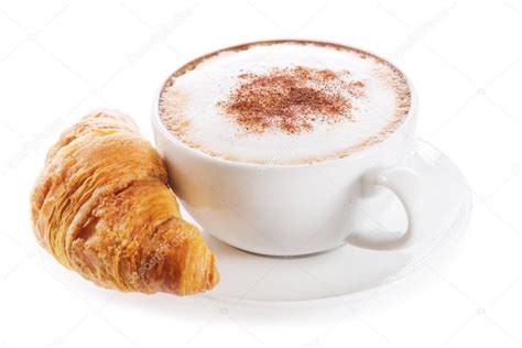 Contextual translation of cornetto e cappuccino into english. Tazza di caffè cappuccino e cornetto su priorità bassa ...