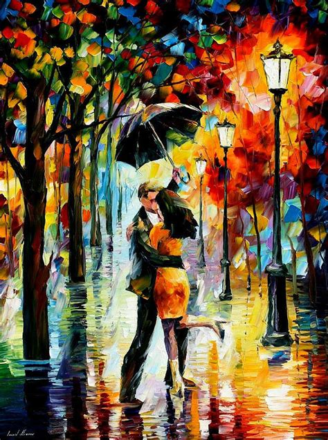 Dance Under The Rain Palette Knife Oil Painting On Canvas By Leonid
